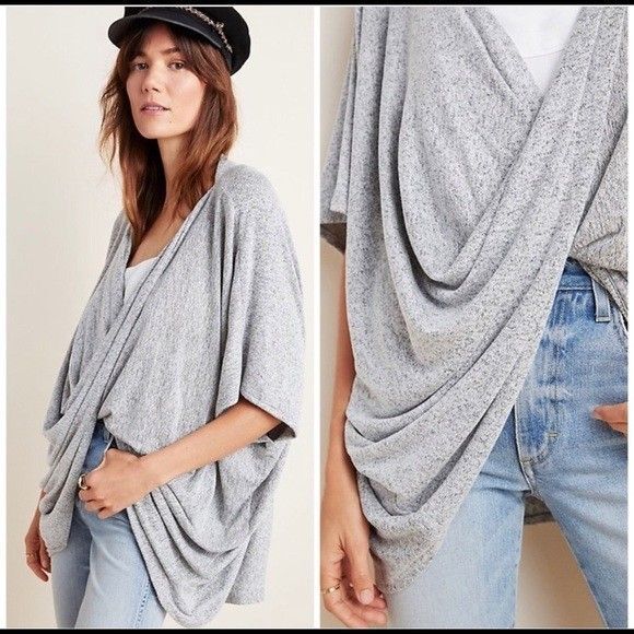 Saturday Sunday Anthropologie Womens Ami Kimono Top Twist Wrap Boho Gray OS - Picture 11 of 11